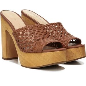 NWOT Veronica Beard Guadalupe Woven Leather Wooden-Heel Mules Women’s Size 7.5